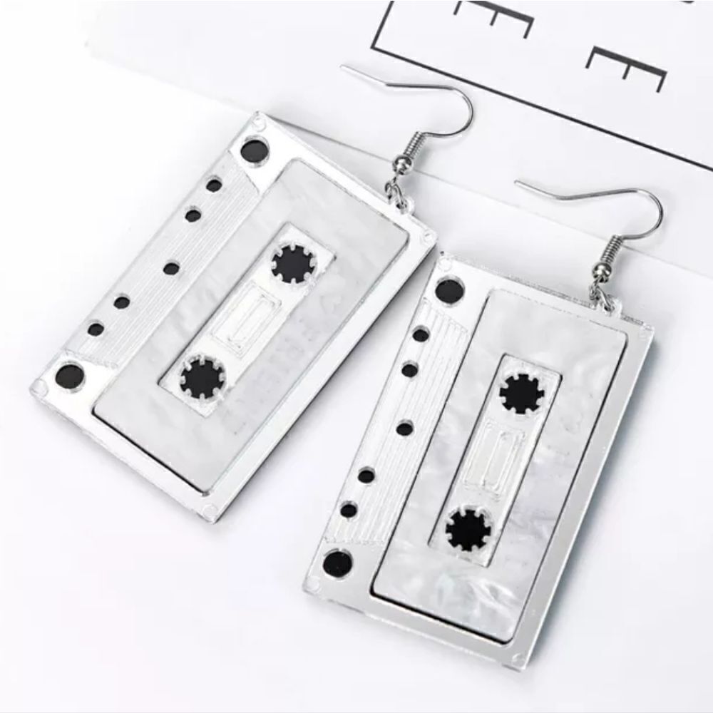 NWOT Mirrored Casette Tape Earrinngs - Silver